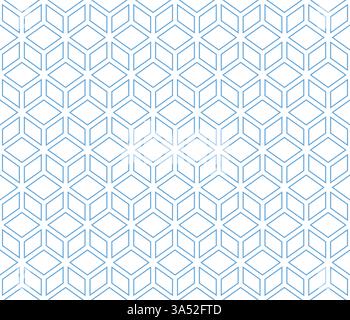 Blue lined geometrical cubes seamless pattern Stock Vector