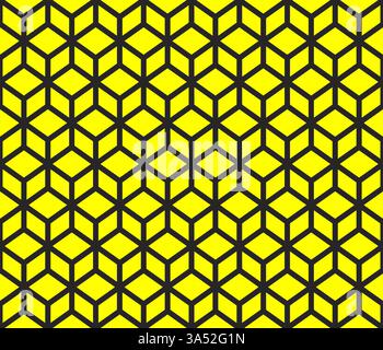 Yellow geometrical cubes vector art seamless pattern on dark background Stock Vector