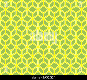 Light green geometrical cubes vector art seamless pattern on yellow background Stock Vector