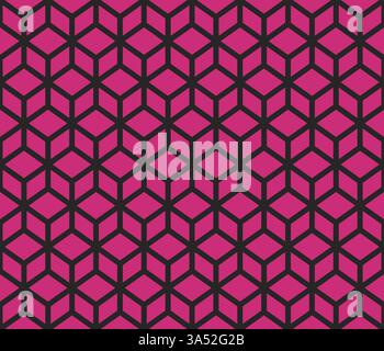 Pink geometrical cubes vector art seamless pattern on dark background Stock Vector