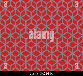 Red geometrical cubes vector art seamless pattern on grey background Stock Vector