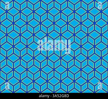 Light blue geometrical cubes vector art seamless pattern on dark background Stock Vector