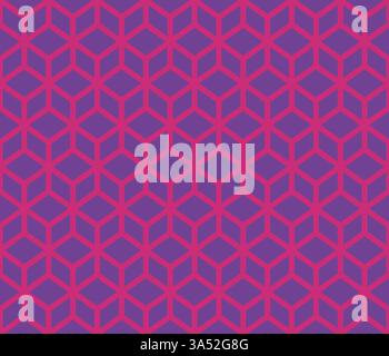 Blue geometrical cubes vector art seamless pattern on pink background Stock Vector