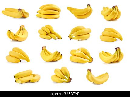 collection of fresh ripe bananas isolated on white background Stock Photo