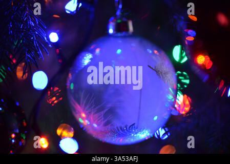 Christmas blue ball with different lights Stock Photo