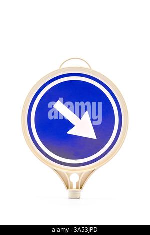 Blue, circular left turn traffic sign Stock Photo - Alamy