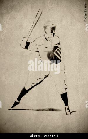 The illustration and outline of a baseball player hitting the ball Stock Photo