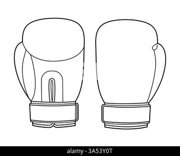 Boxing Gloves Fashion hand Sport accessory clothing technical illustration garment. Vector front palm back view for Men, women, unisex style flat template CAD mockup sketch outline on white background Stock Vector