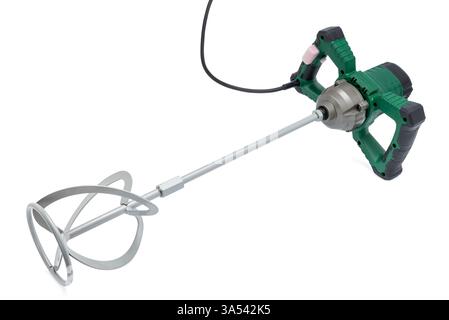 Handheld electric concrete mixer isolated on white background. Stock Photo
