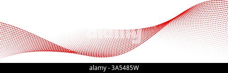 Red dotted wave line pattern. Red halftone undulate net background. Abstract flowing particle wallpaper. Vector curved dashed gradient element for poser, banner, presentation, booklet, flyer, brochure Stock Vector