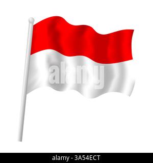 Republic of Indonesia flag vector isolated object illustration. Indonesian bicolor flag on flagpole waving in wind Stock Vector