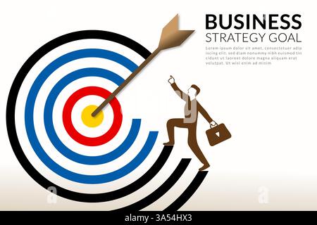 Business strategy plan for success, man aims and target toward the achieving goal, concept of a man wants to reach its goal, an arrow hitting target Stock Vector