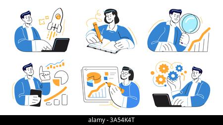 Business people set. Office work, working process concept. Vector illustration flat design cartoon Stock Vector