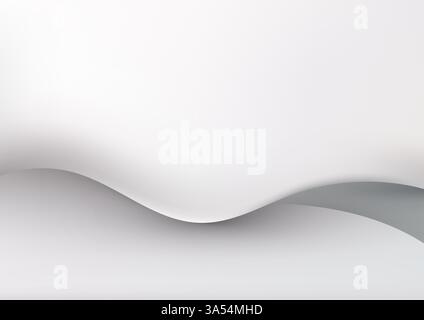 Minimalist abstract featuring a fluid white surface with soft flowing curves against a light gray background, modern design, creative projects, and co Stock Vector