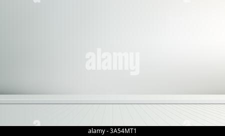 minimalist white room featuring a gradient wall and clean wood grain floor, perfect for modern product mockups, showroom displays, and interior design Stock Vector