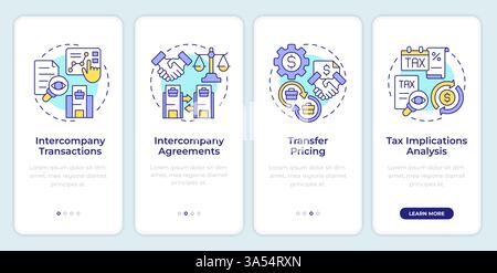 Intercompany transaction process onboarding mobile app screen Stock Vector