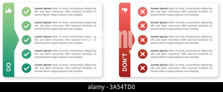 Do and dont icon in flat style. Dos and Don'ts vector illustration on isolated background. Pros and Cons sign business concept. Stock Vector