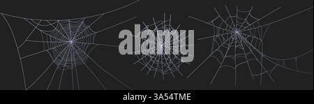Spooky halloween old cobweb with various sizes and shapes. Old spider web set flat vector illustration. Stock Vector