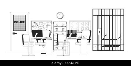 Police station interior with jail cell 2D vector illustration Stock ...