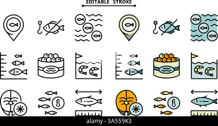 Fish farm icons set. Set of fish farm icons. Simple vector illustration for mobile concept and web design. Stock Vector