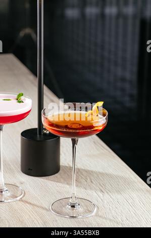 Manhattan cocktail with orange zest Stock Photo