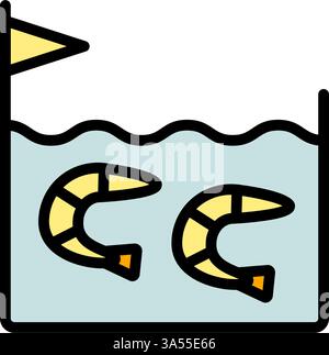 Shrimp farming color icon. Sea animals growing organization. Seafood industry. Aquaculture idea illustration. Prawn commercial production and breeding Stock Vector