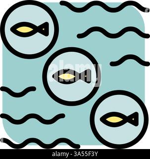 Floating farm color icon. Fish farming industry polyester ponds. Marine agriculture enclosure. Underwater ocean farms technology equipment vector illu Stock Vector