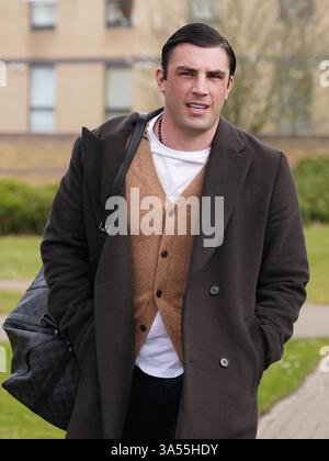 Jack Fincham leaving Basildon Crown Court, following an appeal hearing after he previously admitted to two counts of being in charge of a dangerously out of control dog, and he was jailed for six weeks. Picture date: Friday March 21, 2025. Stock Photo