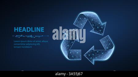 Recycle vector icon on blue background. Eco symbol, arrow sign. Stock Vector