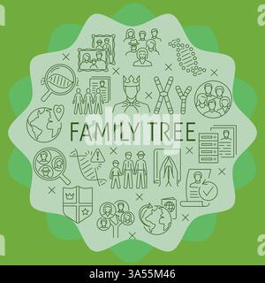 Family tree round concept banner. Vector illustration Stock Vector