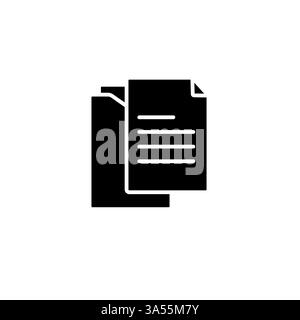 Simple black and white icon depicting two overlapping documents or files emphasizing sharing Stock Vector