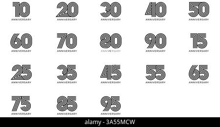 Minimalist anniversary typography logo set with cutout geometrical numbers for corporate branding, milestone celebrations, luxury events, business Stock Vector