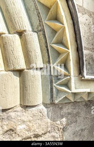 Stonework details of renovated and cleaned old village church - Bossay-sur-Claise, Indre-et-Loire (37), France. Stock Photo