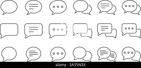Chat Message Line Icon Set. Speech Bubble, Dialogue, Conversation Outline Icon. Communication, Discussion and Text Box Symbol. Editable Stroke Stock Vector