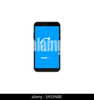 Smartphone displaying update icon with progress bar on blue screen Stock Vector
