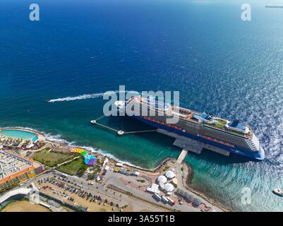 Celebrity Cruise Reflection aerial view docked at Curacao Cruise