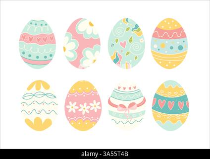 Set of Decorative Easter Eggs  Pastel Spring Clipart Stock Vector