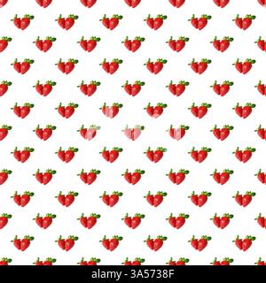 Seamless Pattern of Pair of Fresh Strawberries Fruit on white background Stock Photo