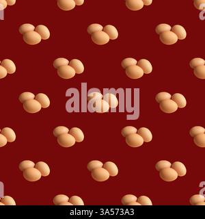 Seamless Pattern Triple Eggs on Red Brown Background Stock Photo