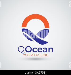 Letter Q Beach or coast logo in simple sun and ocean shape Stock Vector
