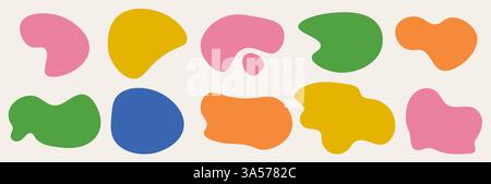 A kit of abstract simple rounded liquid blob shapes. Irregular random fluid design rounded elements. Vector trendy illustration on beige bg as a png Stock Vector