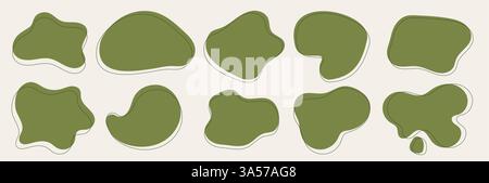 Collection of green blobs. Irregular shapes. Abstract organic figures. Vector frames for text with thin line Stock Vector