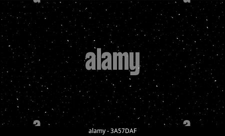 Vector illustration of snow grainy texture overlay on black background. Realistic white spray pattern with glitter, bubbles, and droplets creating a Stock Vector
