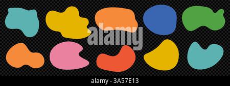 A set of organic flowing shapes in different colors on a transparent background. Trendy contemporary illustration elements Stock Vector