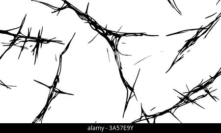 A monochrome abstract illustration featuring jagged, thorn-like lines against a white background, creating a sense of tension and complexity. Stock Vector