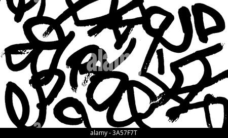 An abstract composition featuring a chaotic arrangement of black brush strokes and lines on a white background, creating a dynamic and energetic Stock Vector