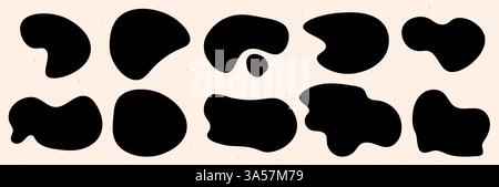 Organic shapes collection. Black irregular blobs with grain and noise texture. Abstract vector elements. Liquid forms space for text Stock Vector
