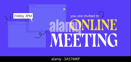 Online meeting collage banner with digital elements. Vector web flyer design for remote work, website, and webinars. Stock Vector