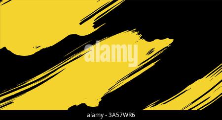 Bright brushstroke textures create a dynamic contrast of yellow and black in an abstract backdrop, inspiring creativity and energy Stock Vector