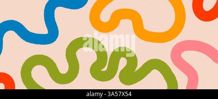 Trendy vibrant patterns. Baby naive illustrations with lines. Simple vector background with texture and fur lines Stock Vector
